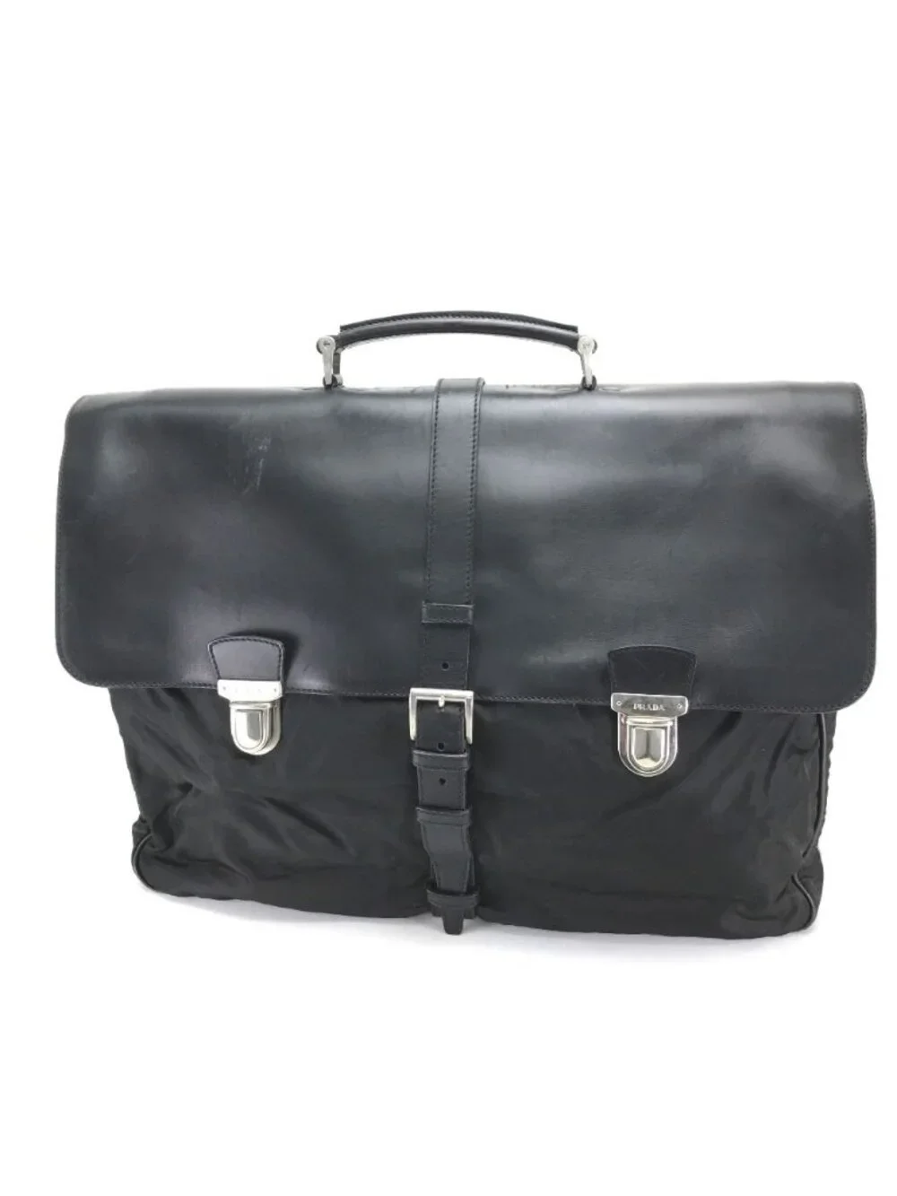 Prada Handle Vintage Nylon Leather Black Handbag